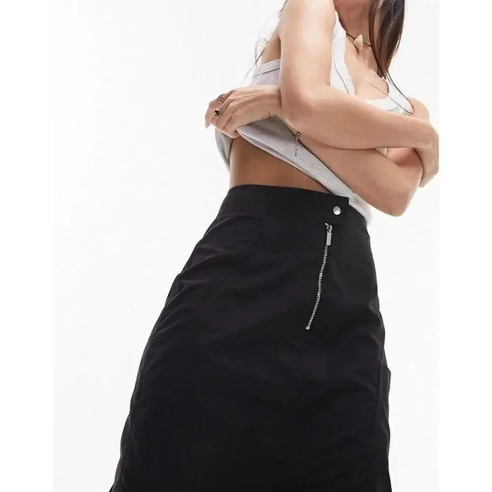 TopShop Black Utility Skirt Zipper Front‎ Pockets Casual Everyday Size 6 NWT